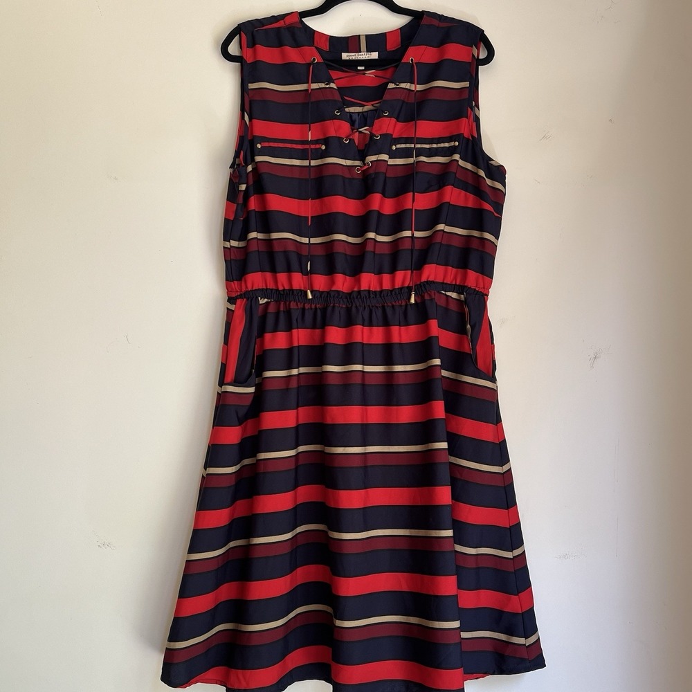 Speed Control‎ Women's Sleeveless Red & Navy Striped Dress with Pockets Size 2X